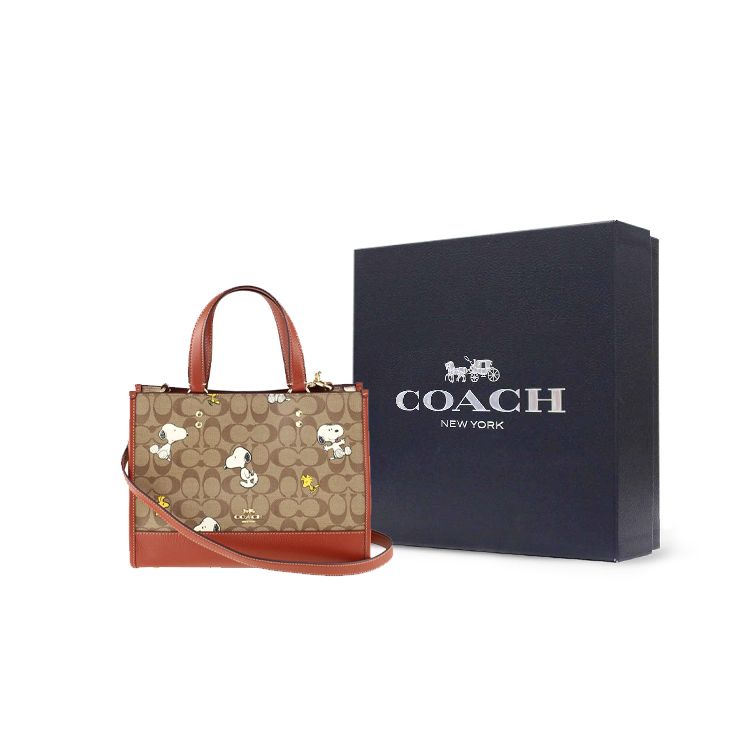 Coach X Peanuts Snoopy Dempsey 29 Classic Monogram Print Tote Bag Women Tote Brown CE862-IMT1O