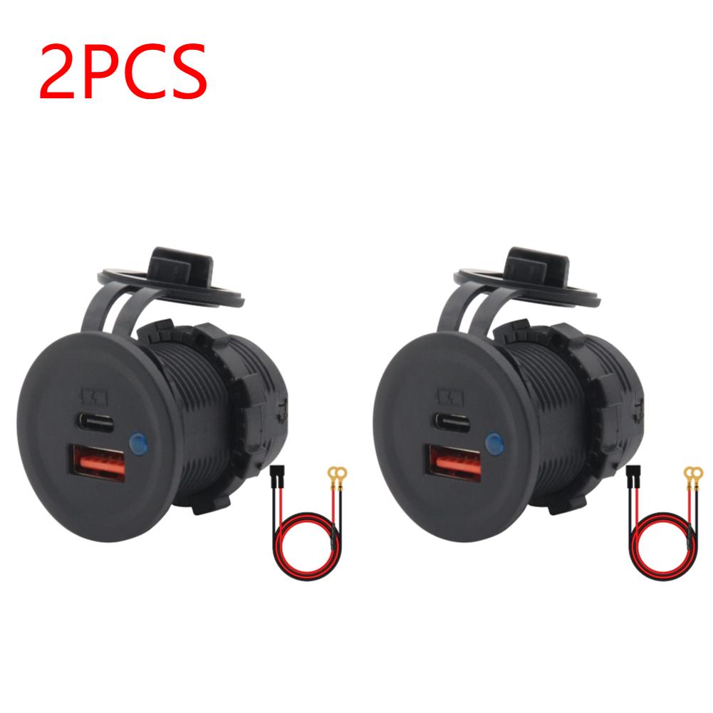 1-3PCS Car Dual USB Charger Socket DC 10-28V QC3.0 PD Type C 18W Car Charger Adapter with Cover Car Dual Port for Boat Truck
