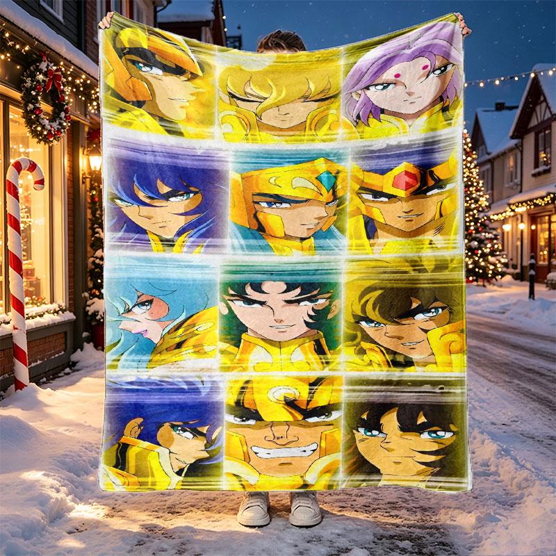 Saint Seiya Pattern Blanket for Home Decoration, Bed, Sofa, Car Travel, Camping, Suitable for All Seasons, Birthday Christmas Gift