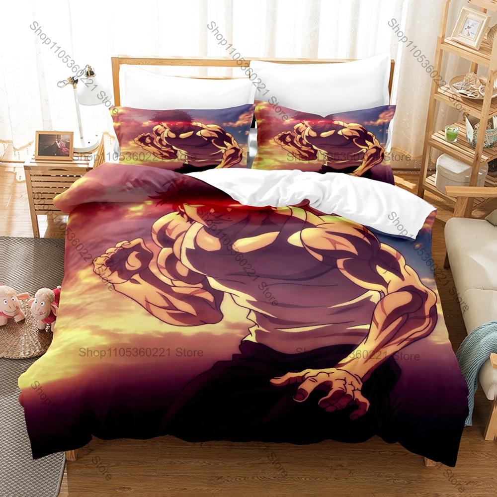 Cool Baki Hanma Intense Martial Arts Fighting Japanese Combat Anime Character HD Print Bedding Set Duvet Cover + 2 Pillowcases