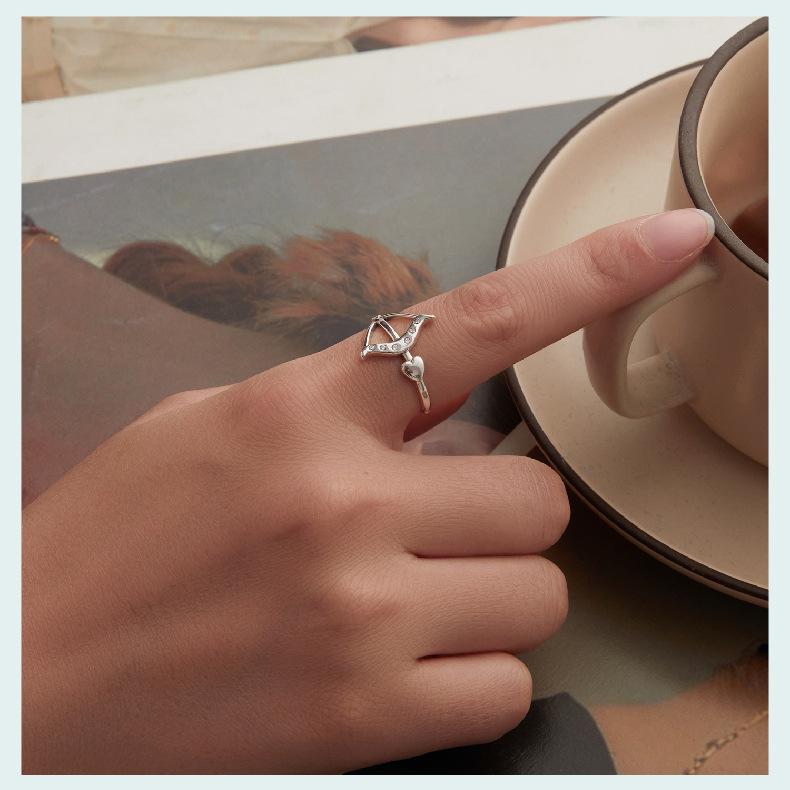 Открытое кольцо «Стрела Купидона» из стерлингового серебра 925 пробы, персонализированное романтическое кольцо с сердцем и стрелой, регулируемое