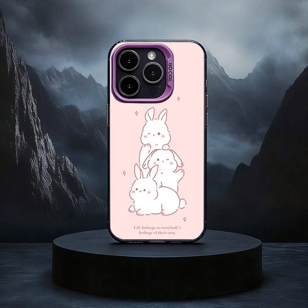 Милый R-Заяц Чехол для телефона iPhone17,16,15,14,13,12,11 Plus,Pro Max Черный Конфетный серебристый чехол для телефона