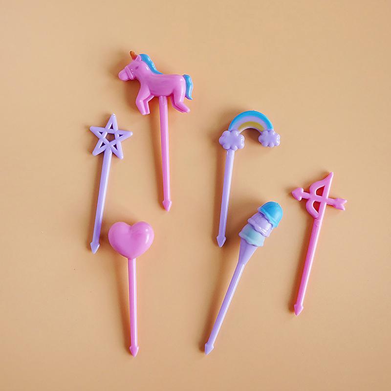 6Pcs Mini Cartoon Food Fruit Fork Set For Kids Bento Box Decor Dessert Forks Cake Party Supply