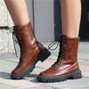 Мода 2025 Осень Зима Новые Ботинки Женские Женские На Высоком Каблуке На Шнуровке Ботильоны на Платформе Искусственная Кожа Женская Обувь Zapatos Mujer