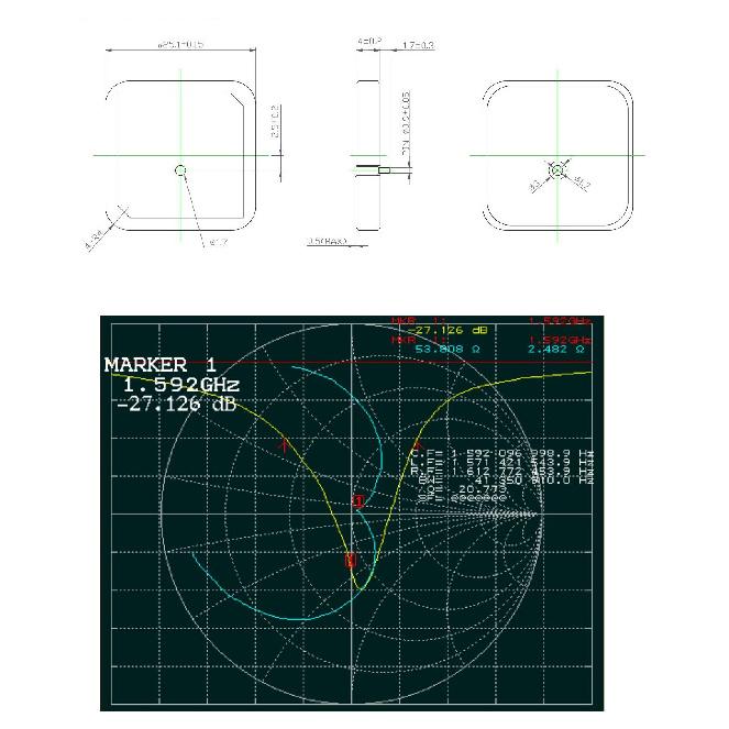 GPS Glonass BD Antenna Cirocomm Embedded internal Ceramic Patch 25mm*25mm*4mm 0009