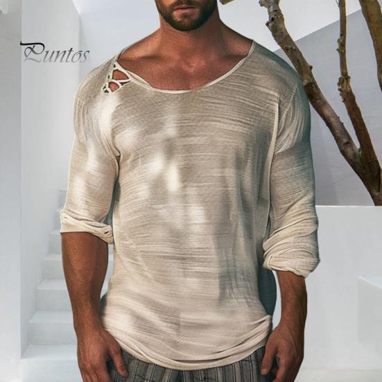 Мужская рубашка с круглым вырезом и длинным рукавом, однотонный дизайн, мягкая дышащая свободная посадка, повседневная спортивная рубашка для фитнеса, повседневная одежда