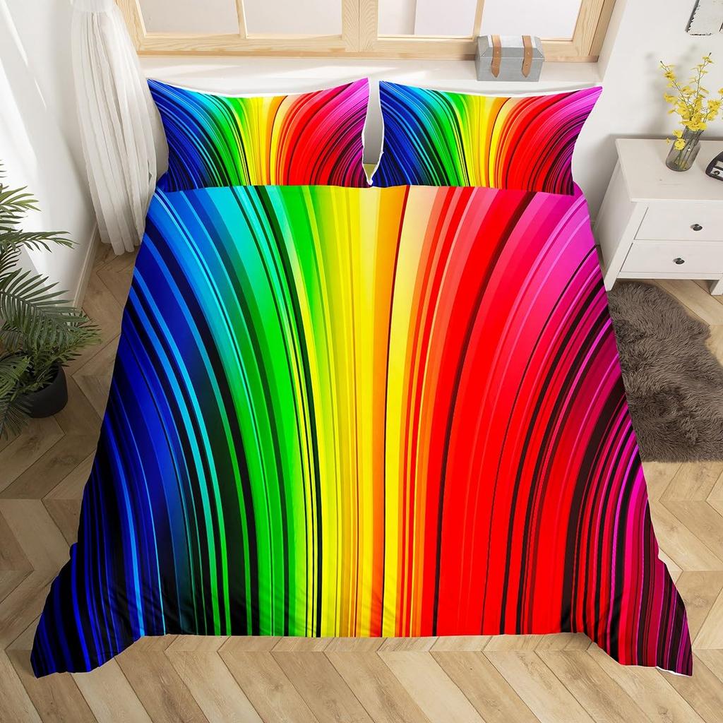 Комплект постельного белья с абстрактной геометрией King Queen Красный Синий Желтый Пододеяльник Геометрическое искусство Покрывало для одеяла Покрывало с полосками Иллюзия