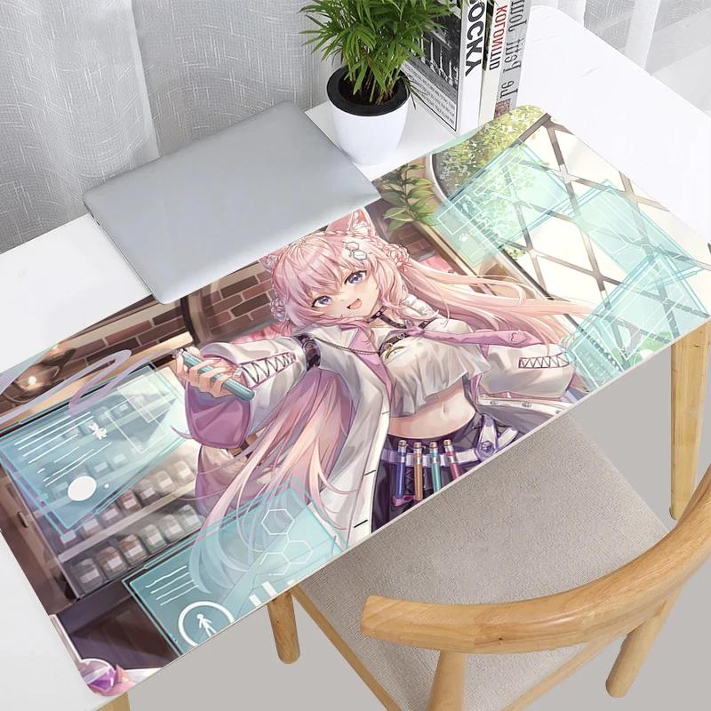 Gaming Mouse Pad Large Desk Mat Antislip Base Stitched Edges Cute Twin Anime Girls Print for Gaming Office Desk Use