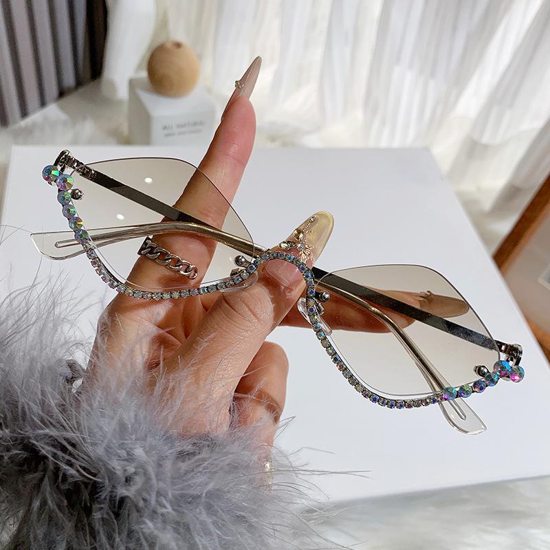 Бриллиант Винтаж Дизайнерские Ромбовидные Солнцезащитные Очки Женские Для Женщин Роскошные Солнцезащитные Очки Панк Популярные Полуободковые Очки со Стразами