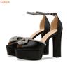 Fashion Rhinestone Twine Peep Toe Sandals Shiny Shoes Square Heel Cover Heel Platform Sandals Crystal Ankle Strap Women Stage Sandals