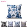 Navy Blue Delft Blue Toile De Jouy Pattern Design Royal Elegant Home Decorative Sofa Throw Pillowcase Cotton Linen Cushion Cover
