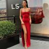 2025 весна лето женское эластичное длинное платье с разрезом y2k модное однотонное облегающее платье без рукавов тонкое прямое сексуальное черное красное вечернее платье на бретелях