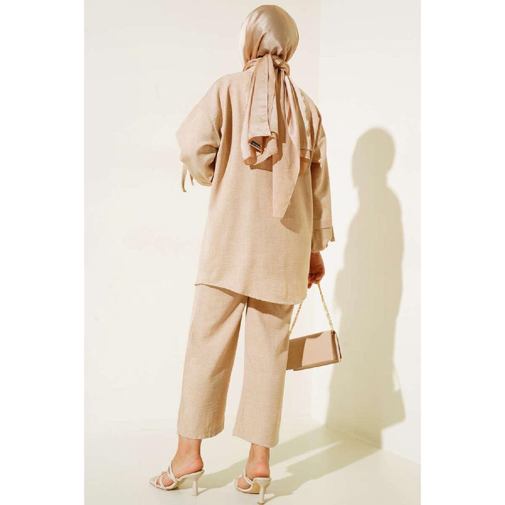 Women's Buttoned Linen Double Suit