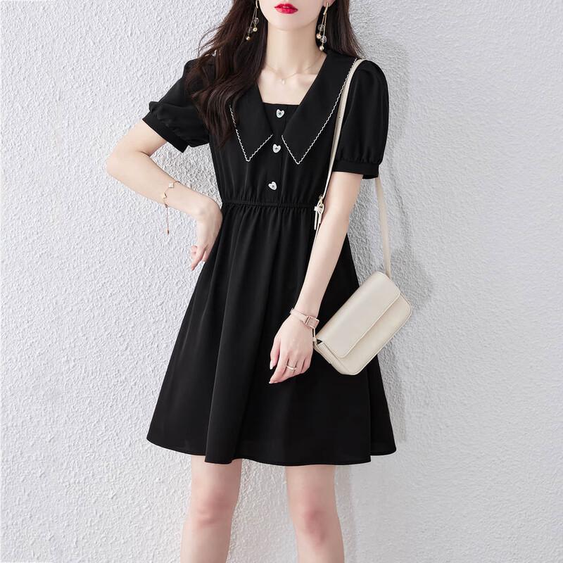 Shang Jing 2025 Summer Elegant Slimming Short-Sleeve Black Dress