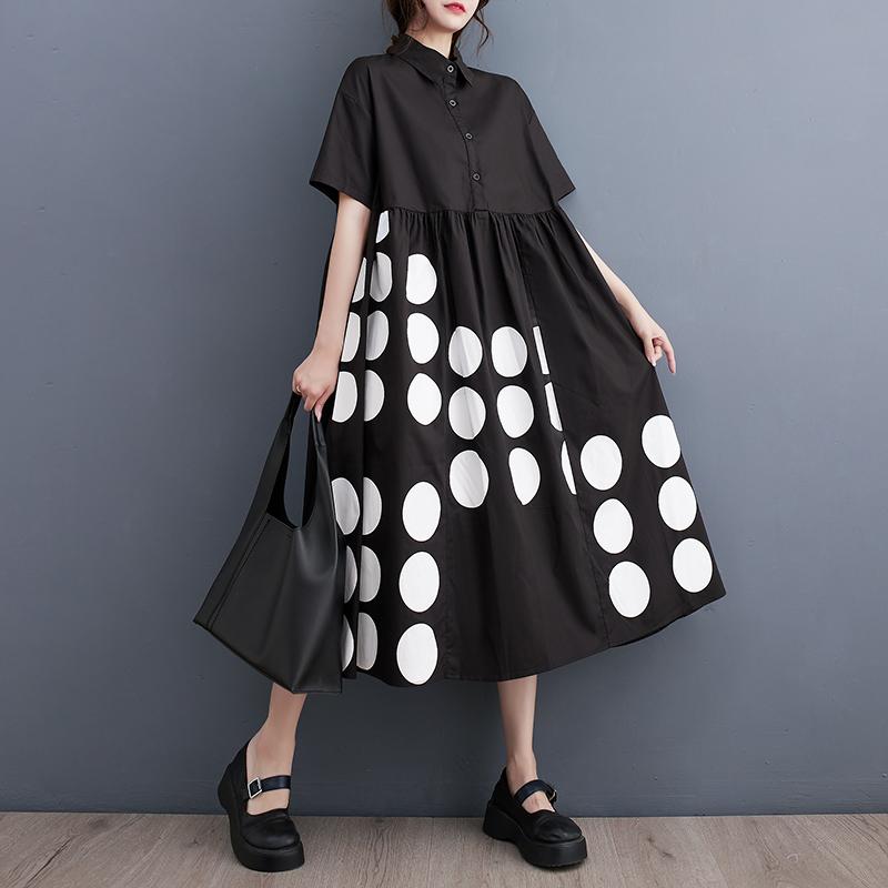 DIMANAF 2025 Plus Size Women Summer Dress Lady Basic Long Dress Printing Loose Vintage Maxi Casual Button Dress