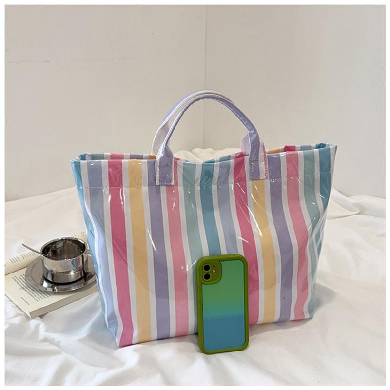 Efficient Striped Tote Bag Large Capacity Shoulder Handbag for Travel Needs