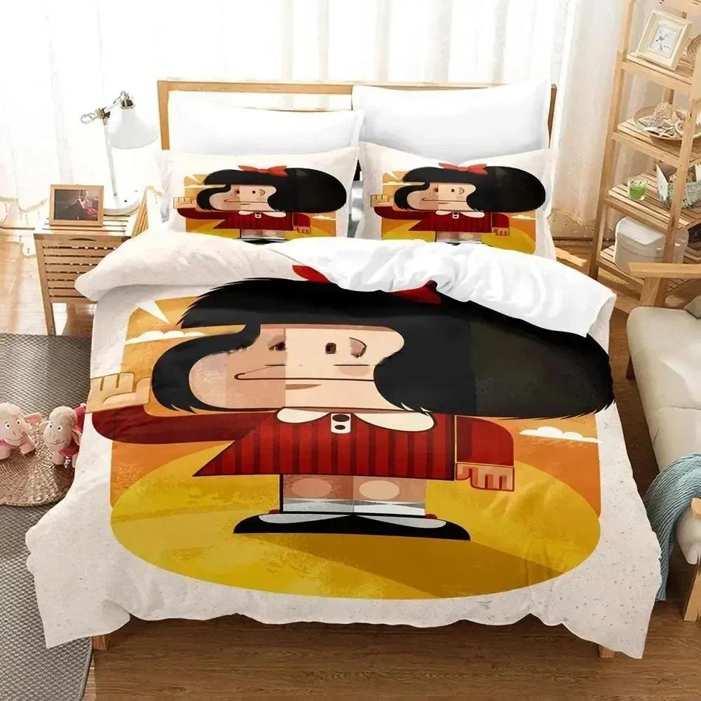 Cartoon Duvet Cover 3D Print Mafalda Bedding Set Bed Set Quilt Cover Pillowcase Comforter King Queen Size Boys Adult Bedding Set