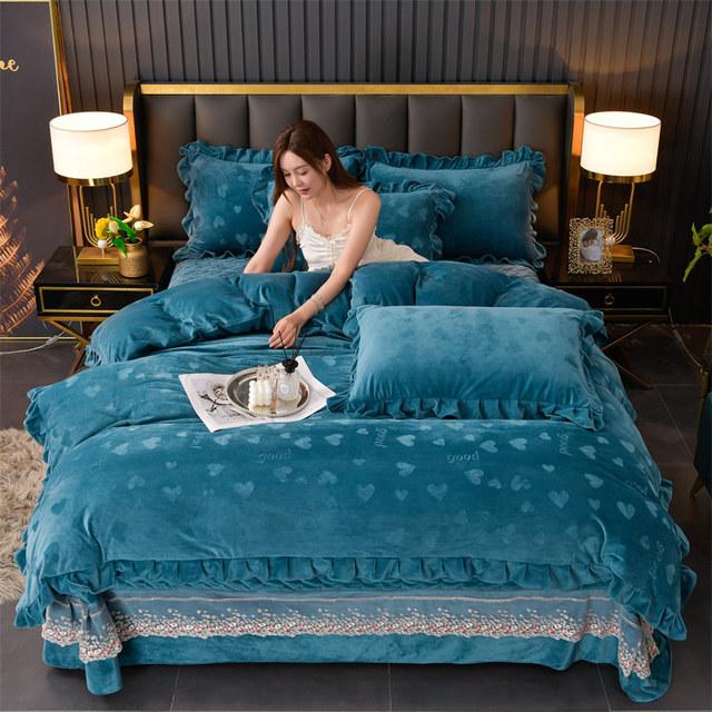 Тисненый бархатный стеганый кружевной комплект постельного белья King пододеяльник 220x240 комплект двуспального постельного белья с узором в виде сердца 4 шт. Queen 2 подушки Shams
