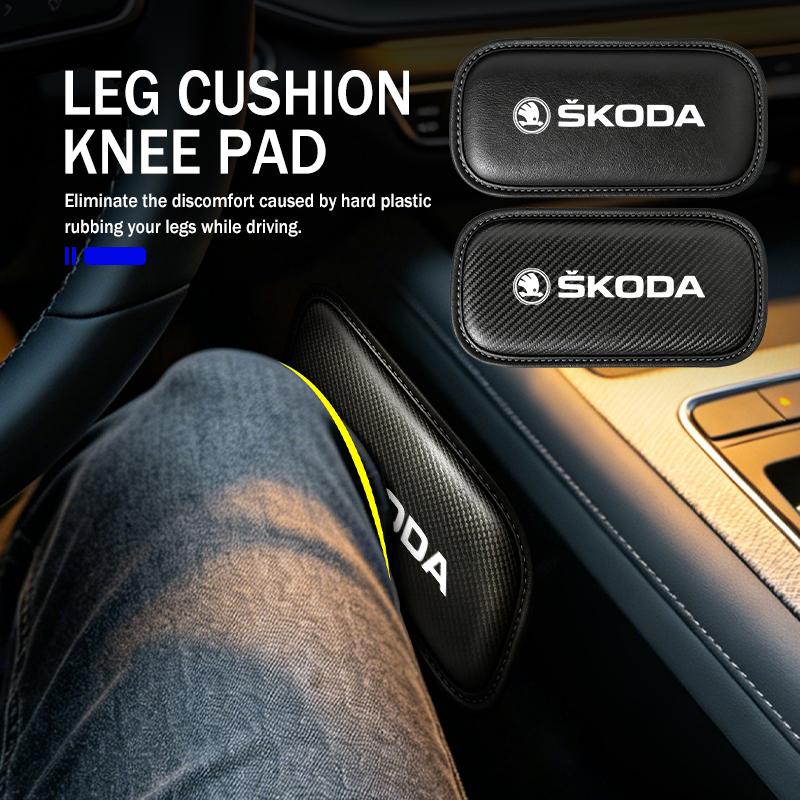 LQP4 For Skoda Car Interior Leg Knee Rest Pad Leather Cushion Accessories VRS Octavia 1 2 3 Rapid Kodiaq Karoq Fabia Kamiq Superb