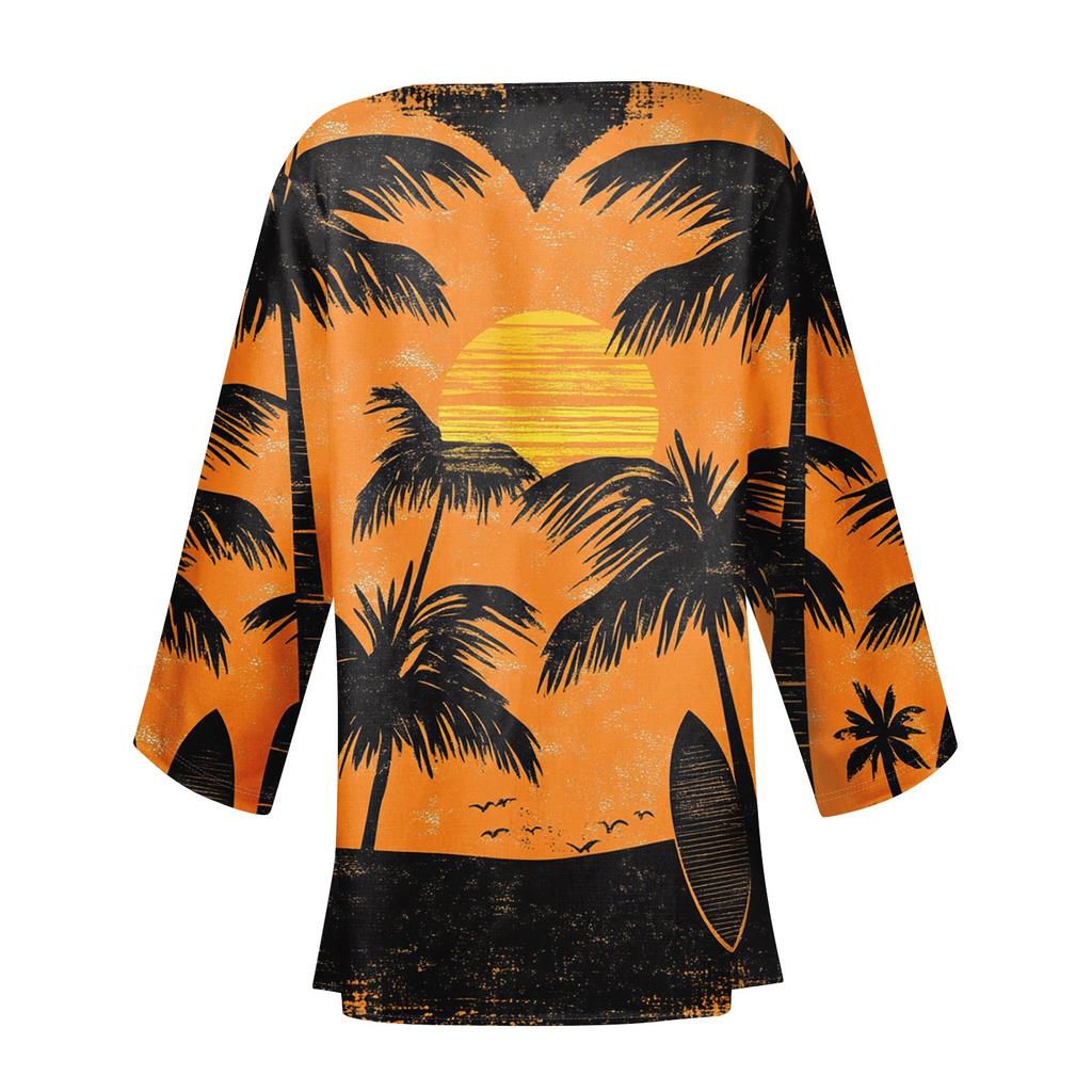 Women's Casual Fashion Beach Ocean Tree Print Lightweight Mid-Length Jacket Cardigan