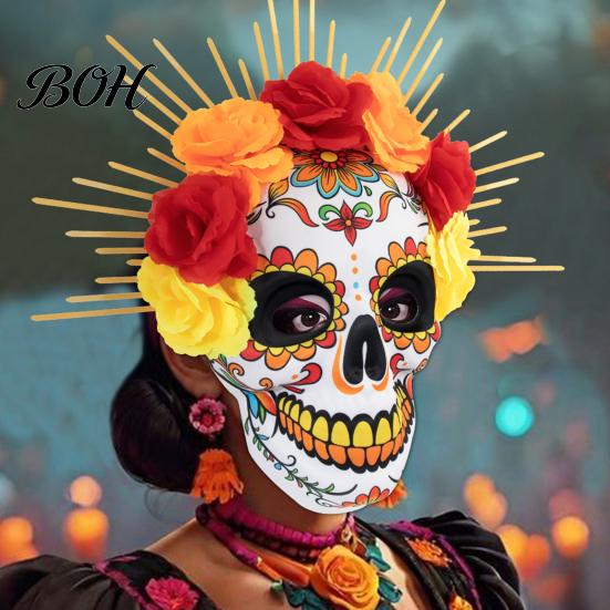 Sugar Skull Mask Mardi Gras Mask, Venetian Party Floral Masquerade Masks for Halloween Cosplay Mexican Lightweight EVA