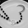 Vintage Silvery Moon Cross Pentagram Hollow Pendant Rosary Necklace Gothic Jewelry Versatile Party Travel Daily Wear Style Jewelry Gift