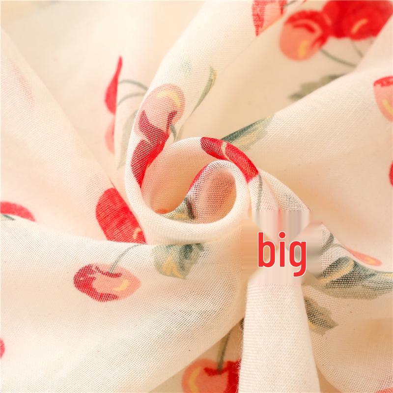 2023 Spring/Summer Sweet Style Cartoon Cherry Cotton Linen Scarf for Women