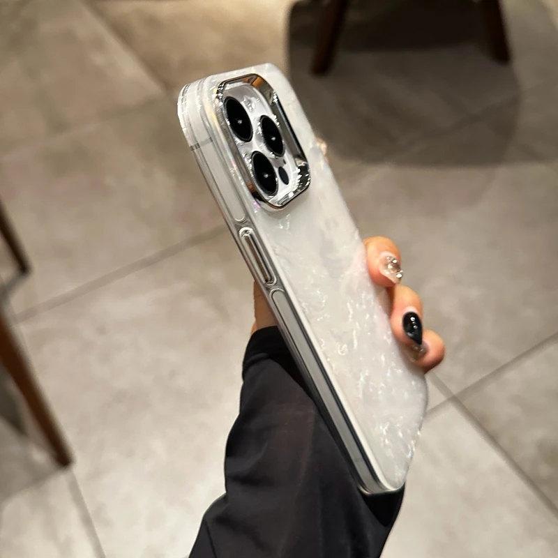 Роскошный блестящий лазерный красочный чехол для телефона Dreamy Shell для iPhone 16 15 11 12 13 14 Pro Max гладкий блестящий прозрачный чехол-бампер