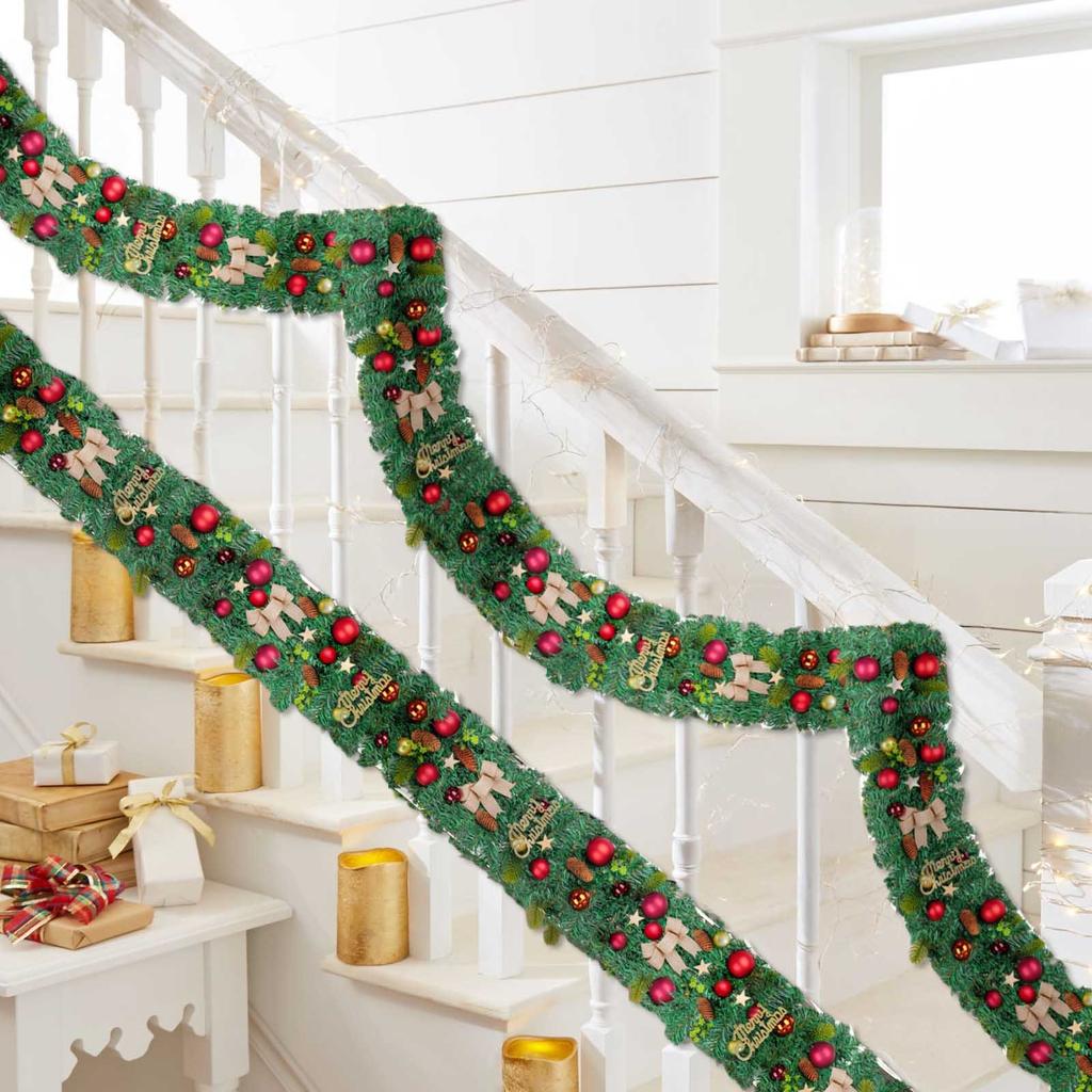 Christmas Rattan Garland Decorative Staircase Fireplace Christmas Decoration Xmas Tree Rattan Banner Home Stair Pendant