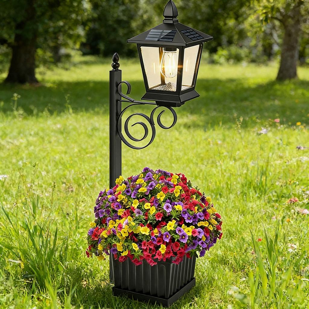 Outdoor Solar Planter Light Auto On/off Sensor Wall-Mounted Solar Garden Light for Outside Front Door Yard (No Flowers Included)