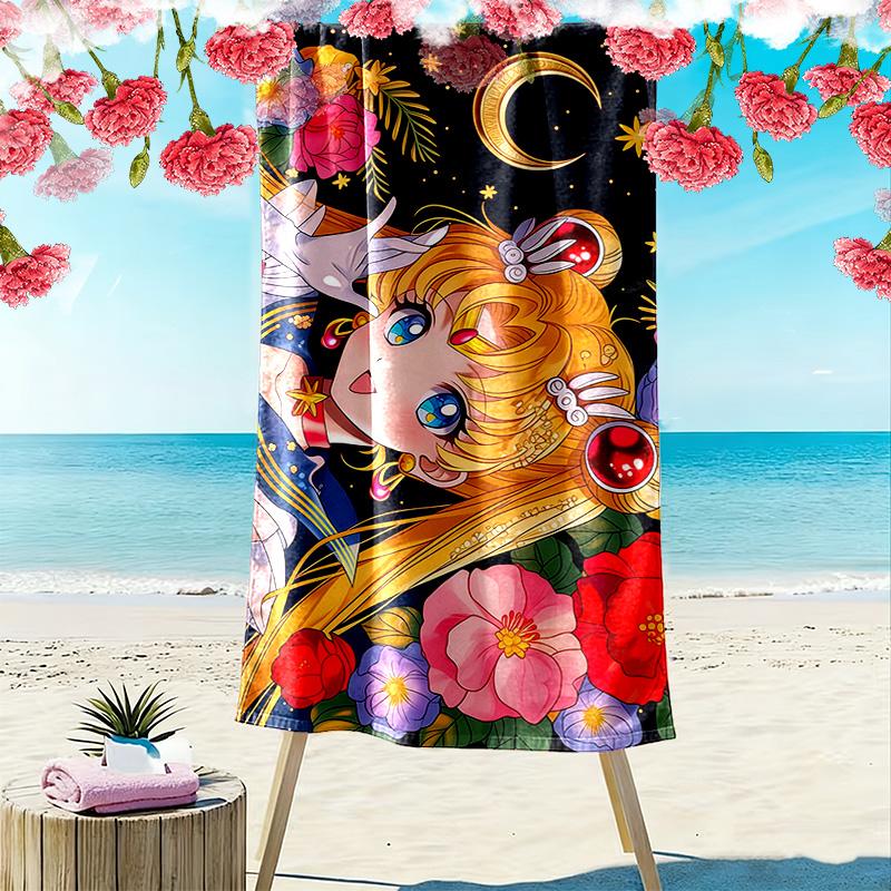 Sailor Moon2 Print Beach Towel, Large Soft Quick Dry Towel for Beach Camping Swimming