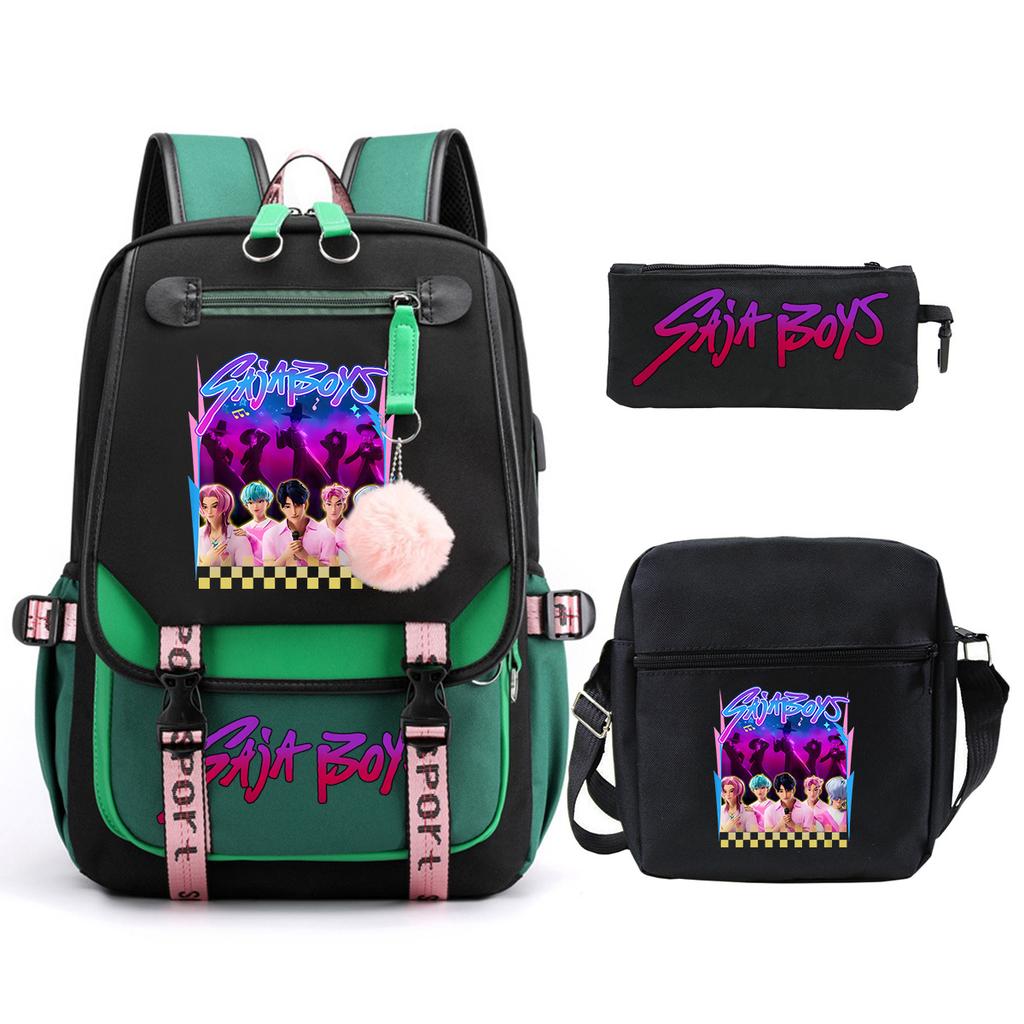 K-Pop Anime Cartoon Portable Shoulder Backpack Student Leisure School Bag Three-Piece Set