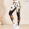 Women Plus Size High Waist Panda Halloween Printed Side Eyelet Lace Up Full Length Fitted Leggings