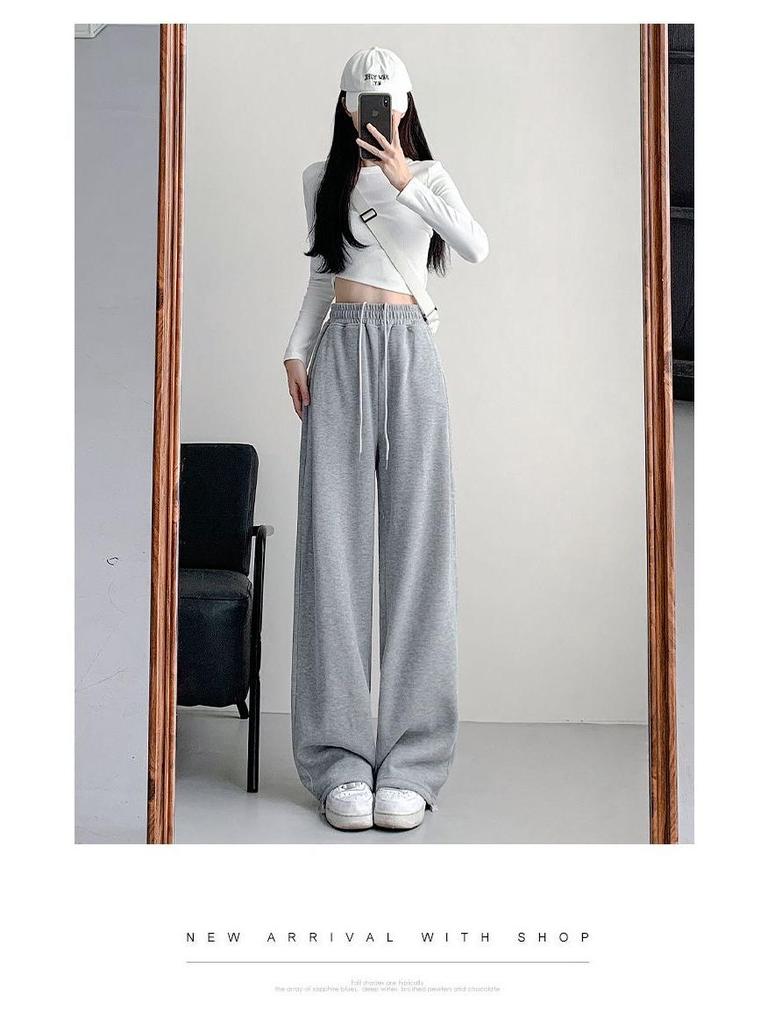 2024 Женские Питтит Бело-Серые Широкие Спортивные Штаны: Осенние повседневные джоггеры свободного кроя