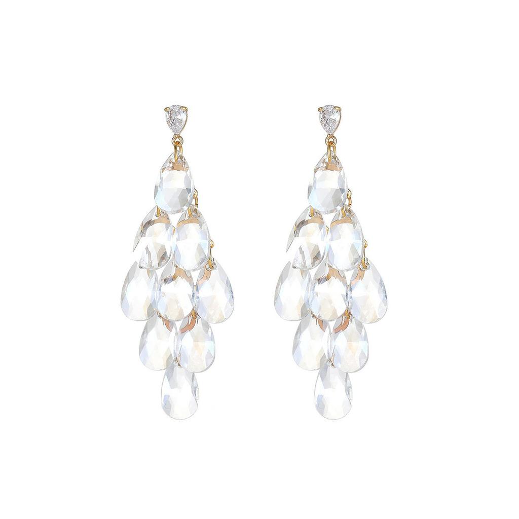 Korean-style Heavy Industry Super Shining Beauty Tears Crystal Tassel Earrings, creative elegance, seaside vacation style earrings, light luxury