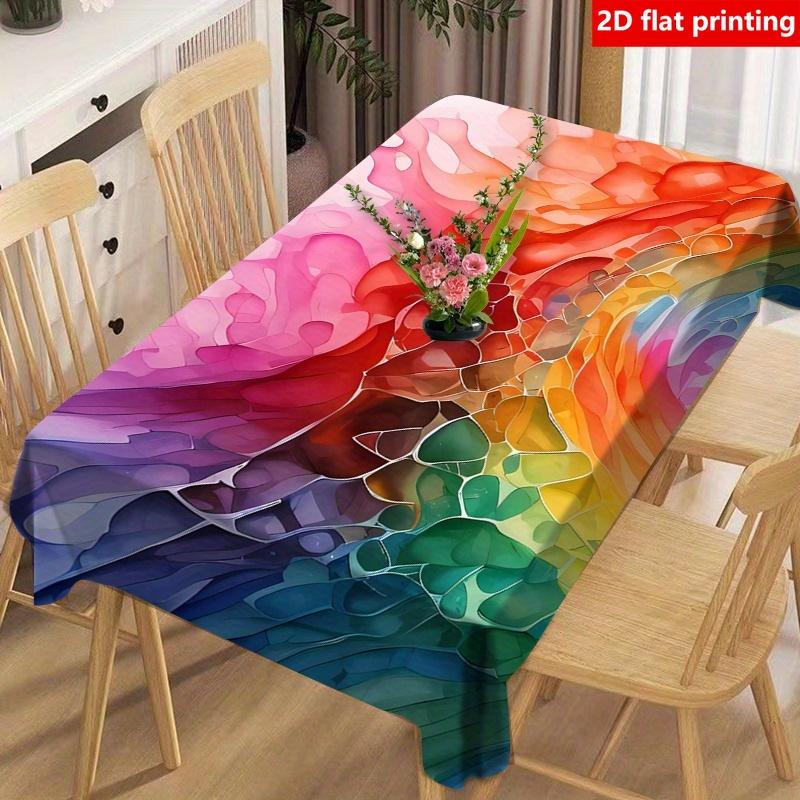 2D Flat Printing, 1pc Colorful Water Ripple Pattern Tablecloth, Durable Polyester, Flat-printed Dining Tablecloth, Smeared Colorful Abstract Style, fo