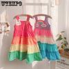 Летнее платье принцессы для девочек Платье Rainbow Cake Корейское платье принцессы без рукавов