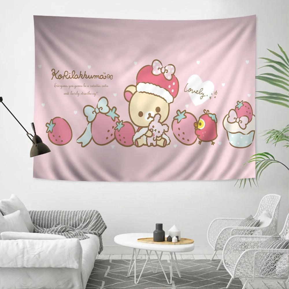 RRilak Bear Kuma Bear Аниме Гобелен Хиппи Цветок Ковер на Стену Декор для Комнаты в Общежитии Дешевый Хиппи Настенное Украшение