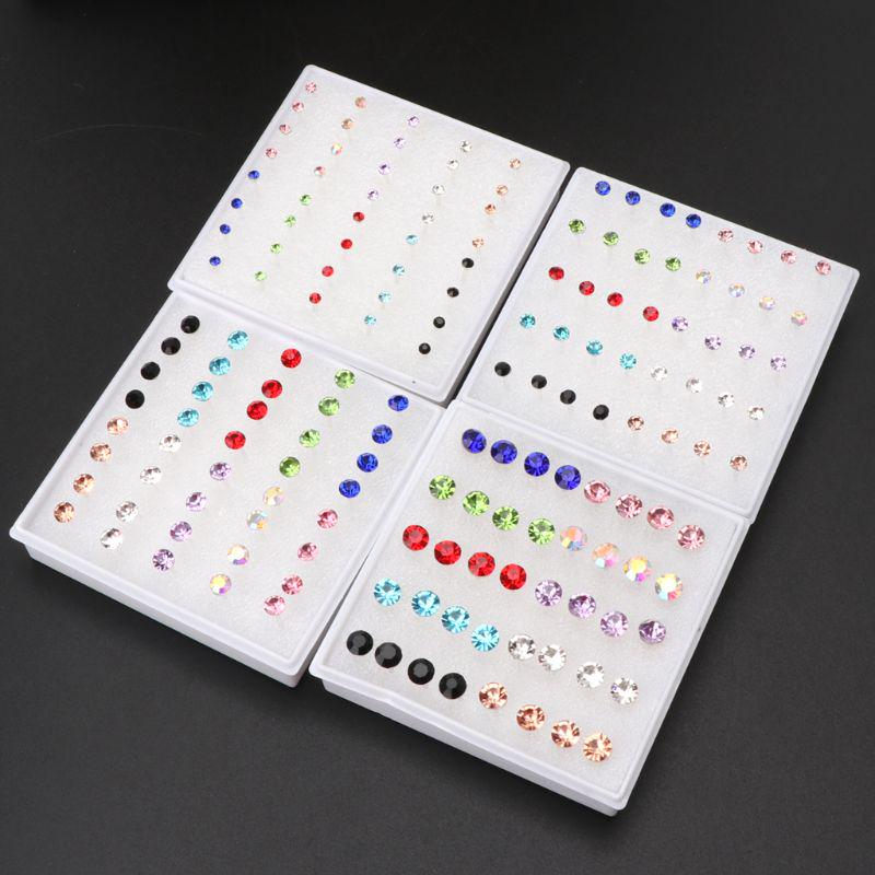 20 Pairs Colorful Faux Rhinestone Plastic Ear Studs Hypoallergenic Earrings