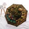 Dinosaur Glass Art pattern umbrella, portable and foldable design, 8 ribs, a casual accessory for Halloween, Christmas, and birthday gifts.