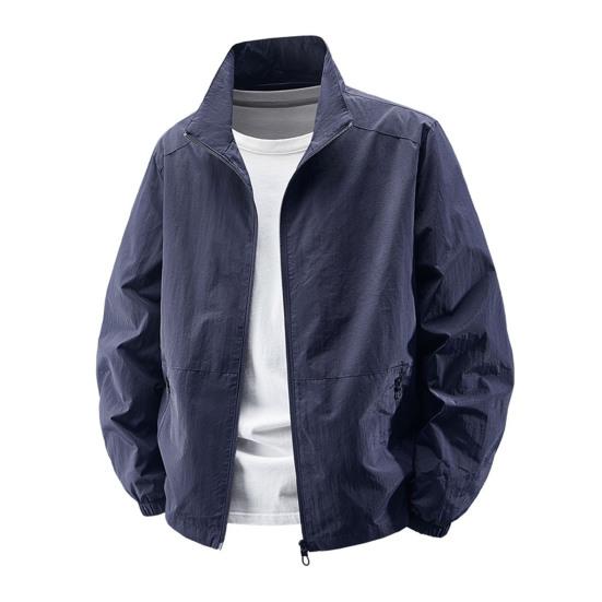 Мужская куртка с воротником-стойкой, длинным рукавом, на молнии, весенне-осеннее пальто с карманами, однотонная