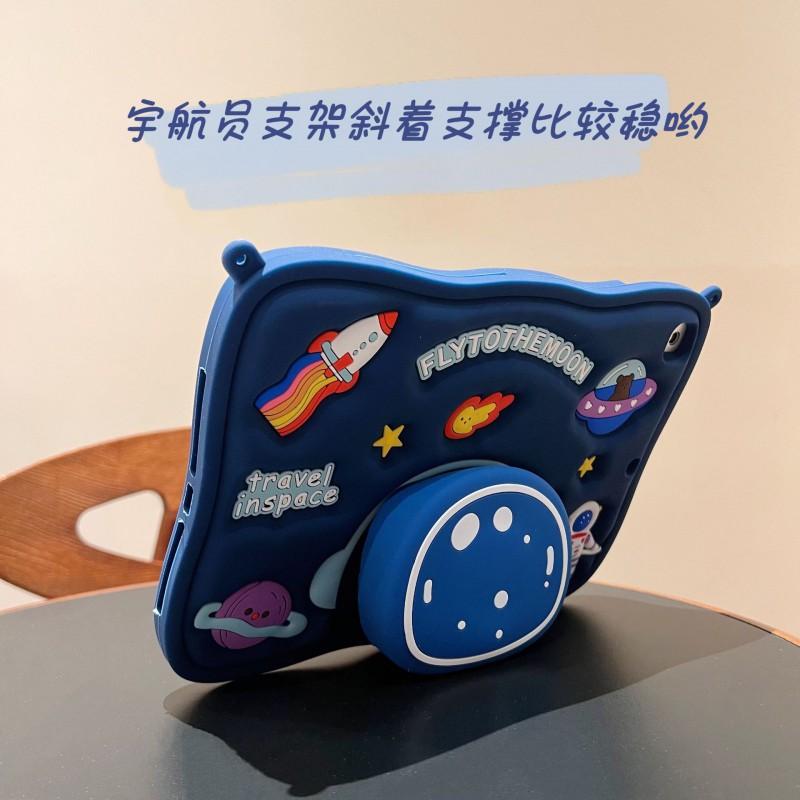Silicone IPad 10 Case With Adjustable Stand Kids Space Enthusiasts Shockproof Full-Body Cover Cartoon Astronaut Design