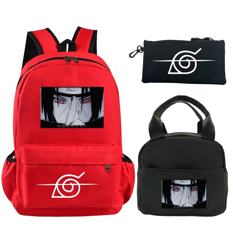3 шт./компл. рюкзак аниме Наруто с принтом книжная сумка с сумкой для обеда пенал подростковый детский школьный рюкзак для девочек и мальчиков