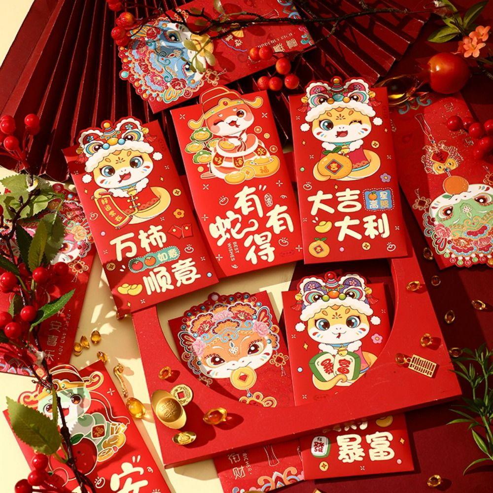 6pcs/set Cartoon Snake Year Red Envelopes Chinese Style Money Packet Chinese New Year