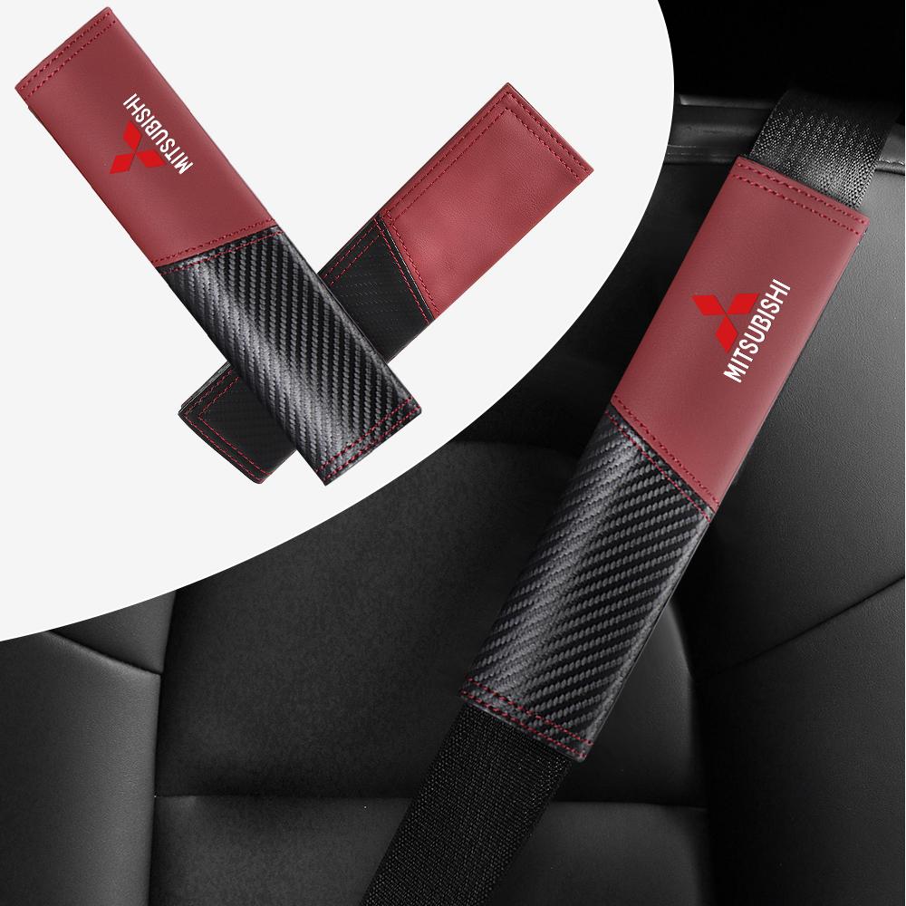 cyhk7 1/2Pcs Leather Safety Belt Shoulder Protection Cover Interior Accessories For Mitsubishi 9 Ralliart X ASX L200 Colt Cross Triton