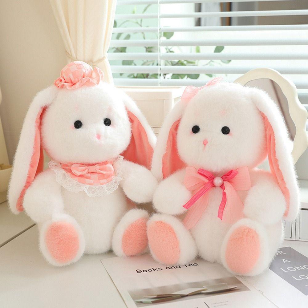 Lace Bow Holland Lop Plush Toy Long Ear Stuffed Animals Plush Toy Bunny Plushies Doll Birthday