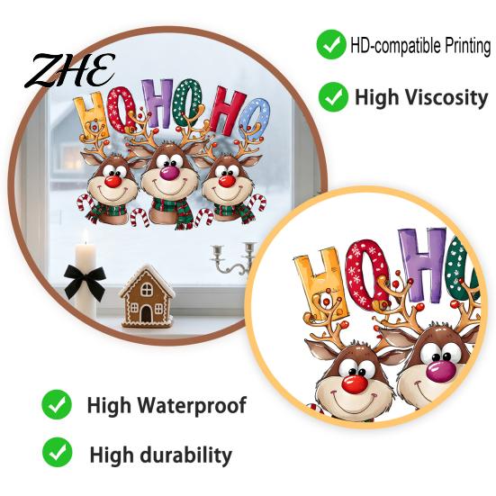 Christmas Window Clings Static Cling Stickers, Cartoon Reindeer HOHOHO Art Glass Decals, Cute Decals Festive Holiday Decor for Home Windows