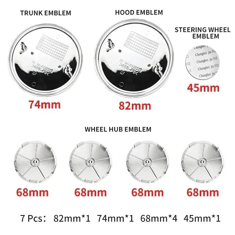 BAAO1 7pcs Front Hood Emblem Car 50th Anniversary Logo 82mm+Rear Badge 74mm+Wheel Hub Cap 68mm Decoration Cover Styling for BMW M