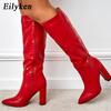 Fashion Eilyken Women Knee-High Boots Elegant Street Style Pointed Toe Chunky High Heel Zipper Long Booties Party Shoes