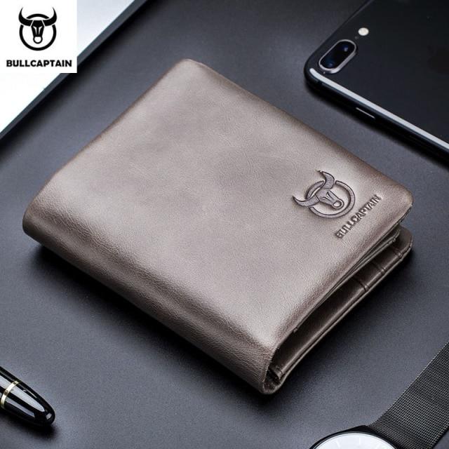 BULLCAPTAIN Брендовый кожаный RFID ретро-кошелек, мужской маленький кошелек на молнии, сумка для карт, мужской кошелек-клатч
